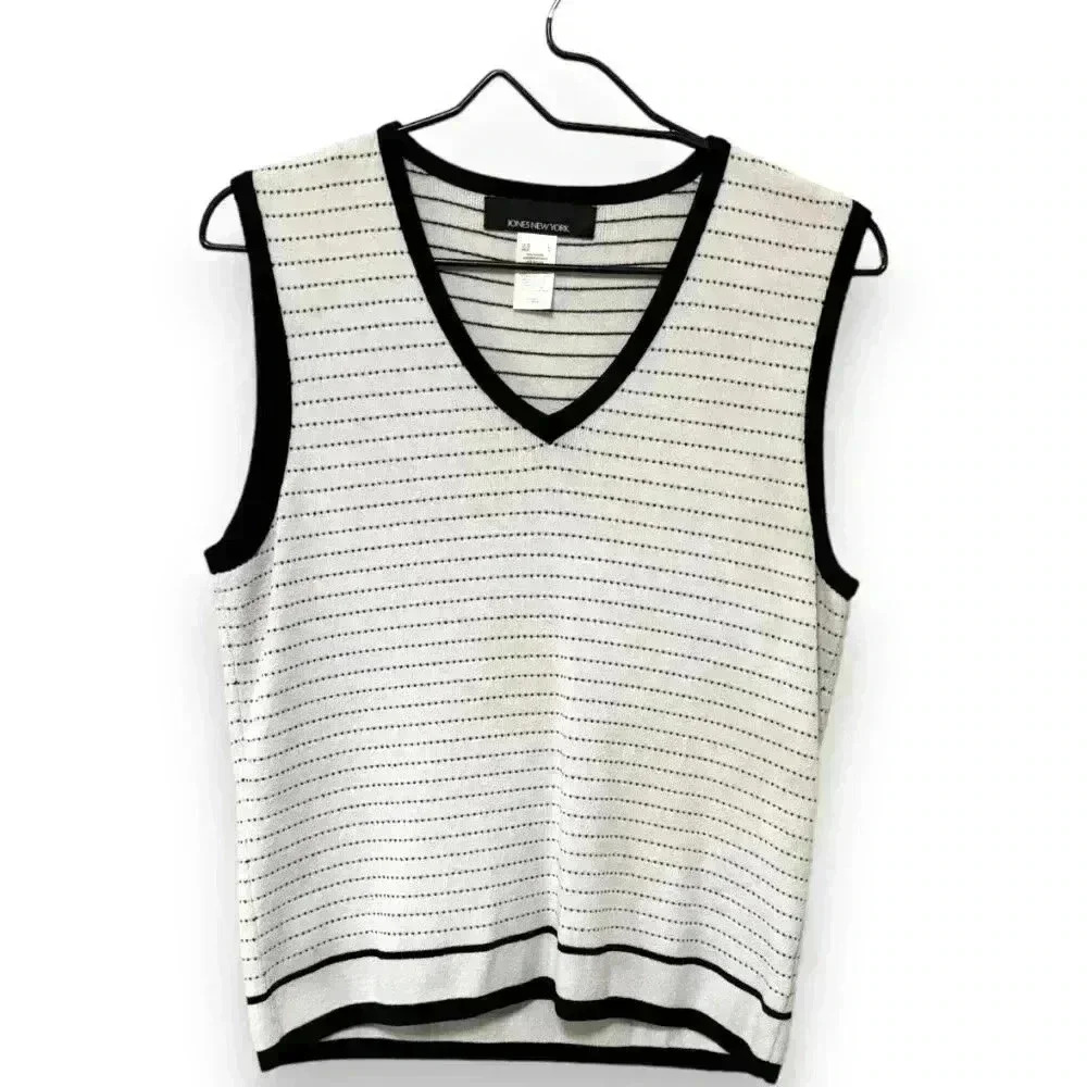 Jones New York V-Neck Lightweight Preppy Rib Knit Striped Sweater Vest Size Lg - Picture 9 of 11